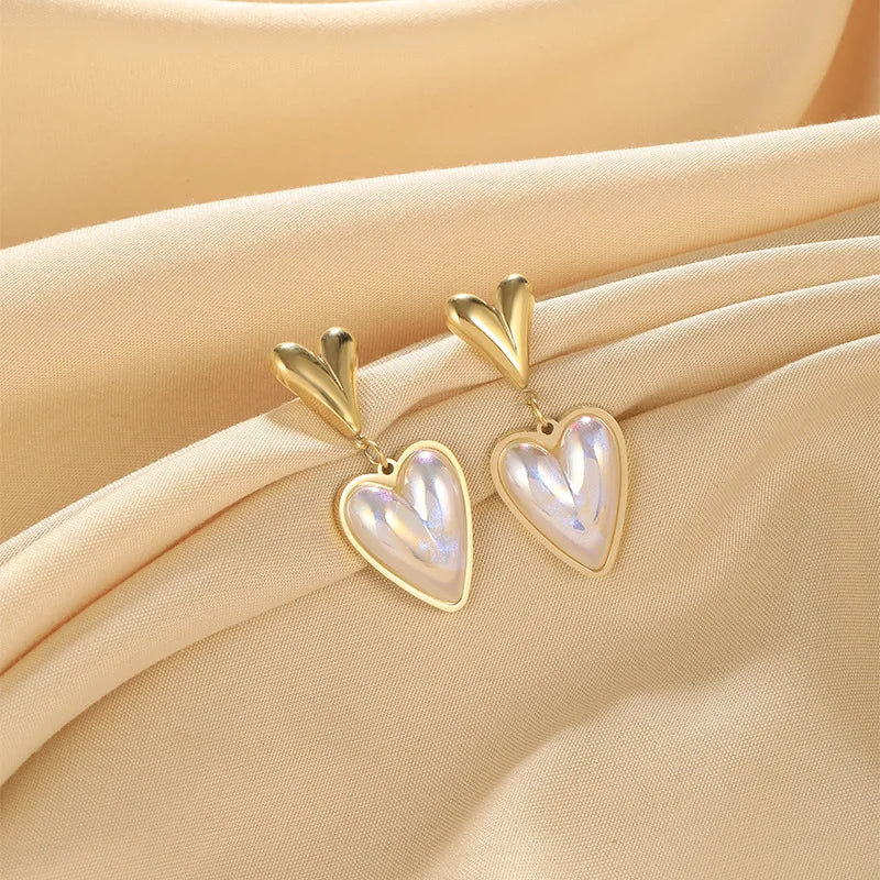 New Arrival Fashion Heart Shape Stud Earrings Personality Simple Heart Love 18K Gold Plated Stainless Steel Earrings