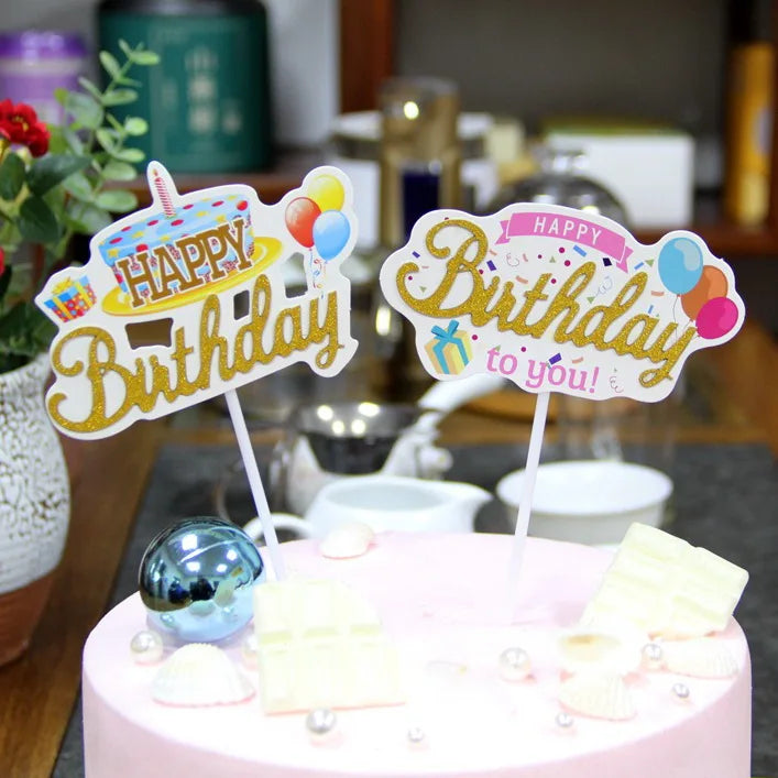 Happy Birthday Cake Topper Balloon Cupcake Insert Card Banner Party Supplies