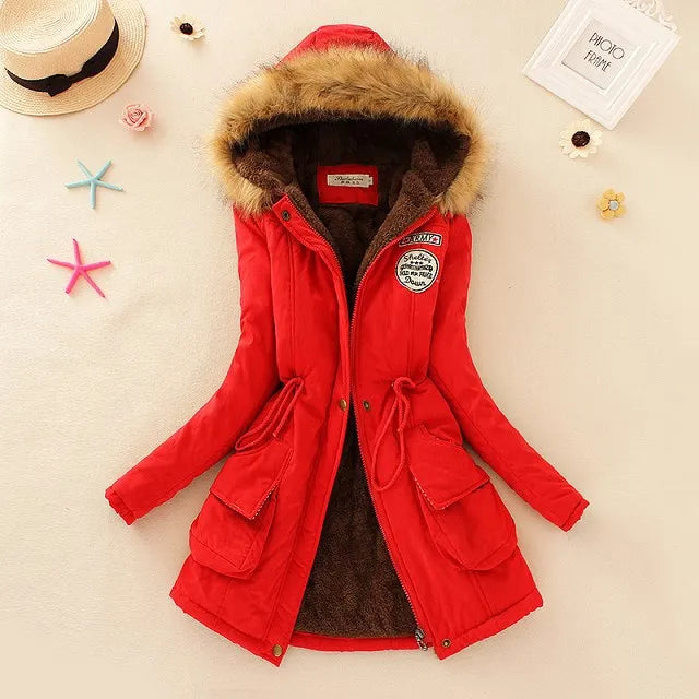 Lady Fur Collar Long Hoodies Warm Jackets Plus Size Winter Coat Women Parka Jackets