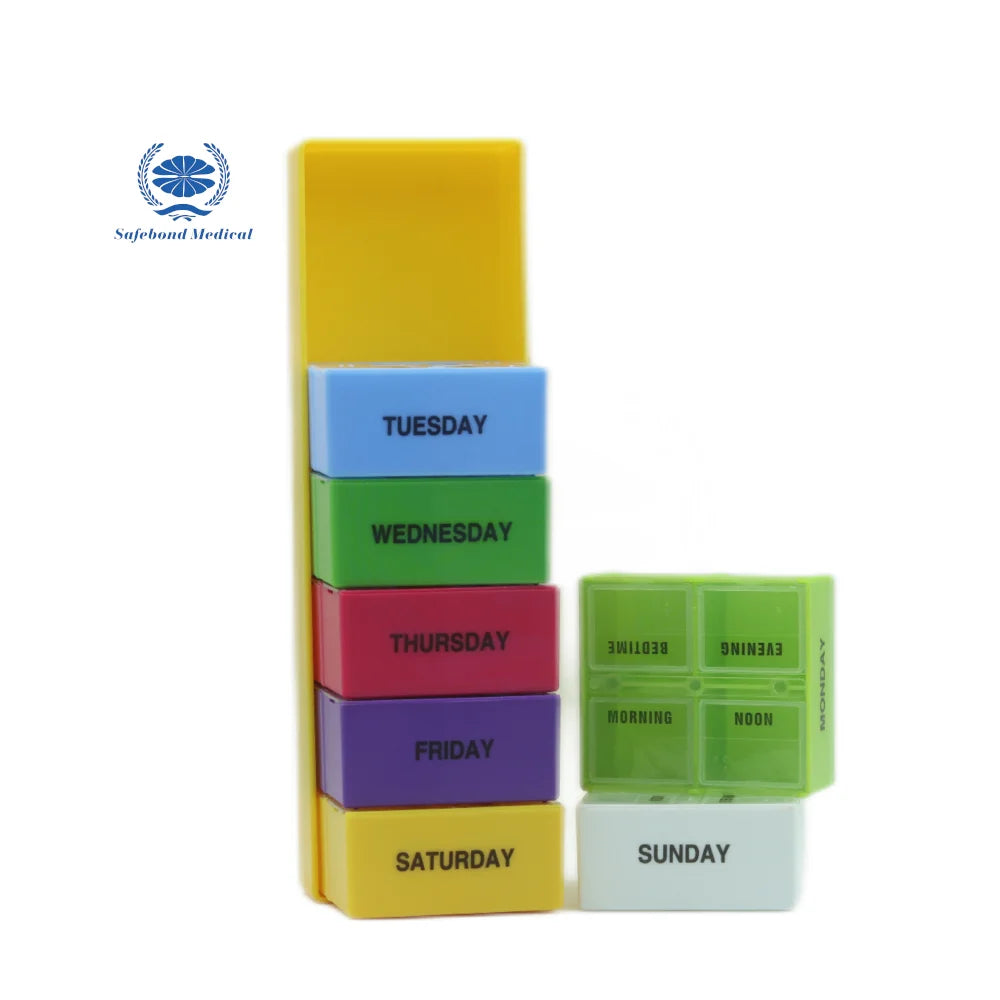 Portable Colored Plastic Pill Box Pill Organizer Travel Pill Box 7 Days a Week