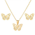 Creative Simple 3pcs Butterfly Pendant Clavicle Chain Necklace Earrings Set Stainless Steel Jewelry for Women for Wedding Party