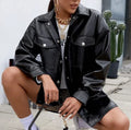 S-XL Spring and Autumn New European and American PU Leather Women's Shirts Fashion Women's Coat Wholesale