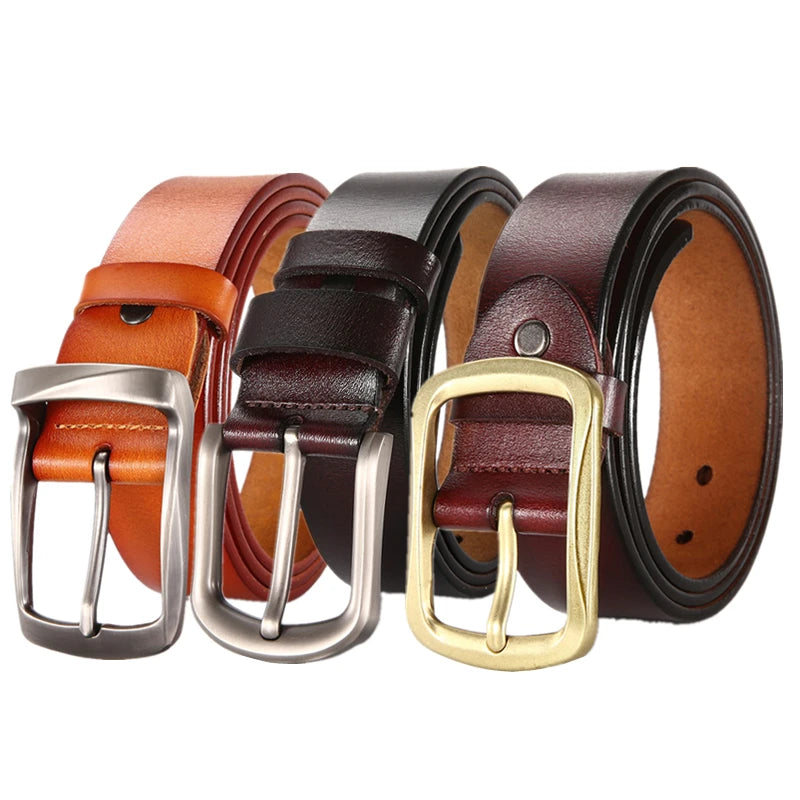 LQbelt Factory Genuine Leather Belt Alloy Pin Buckle Belts for Men New Design Male Belts Cowhide Good Quality