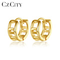 CZCITY Gold Plated Silver Earring Geometric Charm Elegant 925 Sterling Hollow Hoop Clip on Lady Earing