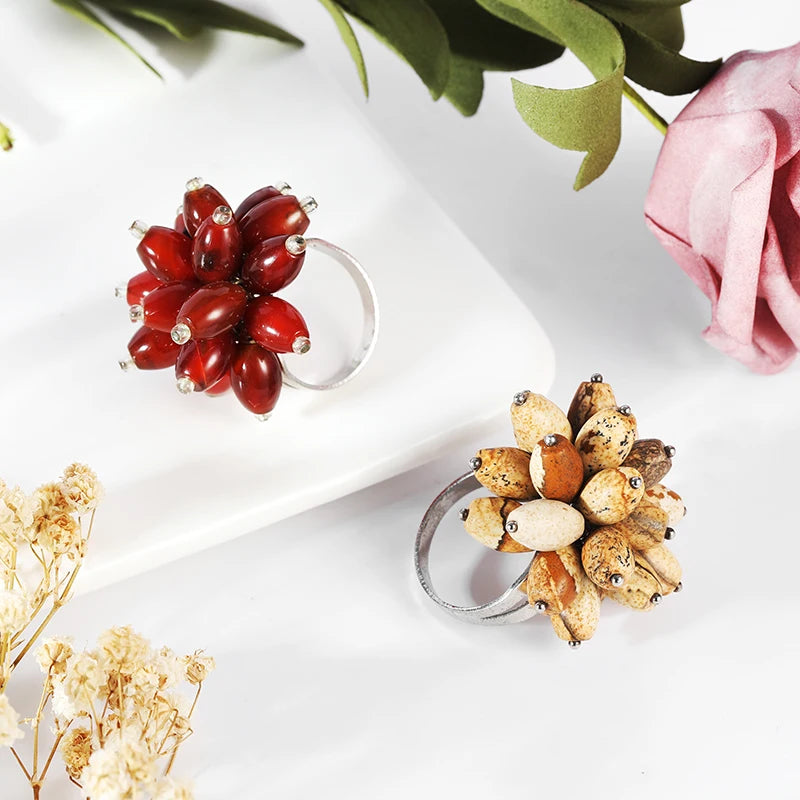 HOVANCI Natural Stone Gravel Chips Rings Healing Crystal Adjustable Finger Ring Hand Made Fashion Women Jewelry Gift for Girls