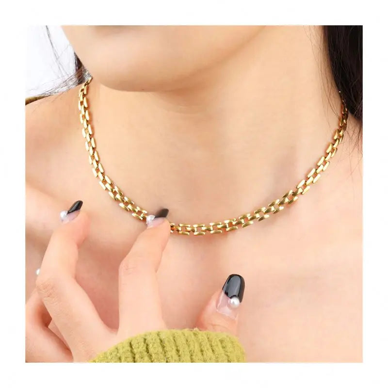 Chris April Fashion 18k Gold Plated Stainless Steel Chunky Watch Chain Necklace for Women