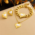 18k Gold Plated Waterproof Big Heart Pearl Pendant Necklace Earrings Chunky Link Bracelet Fashion Stainless Steel Jewelry Sets