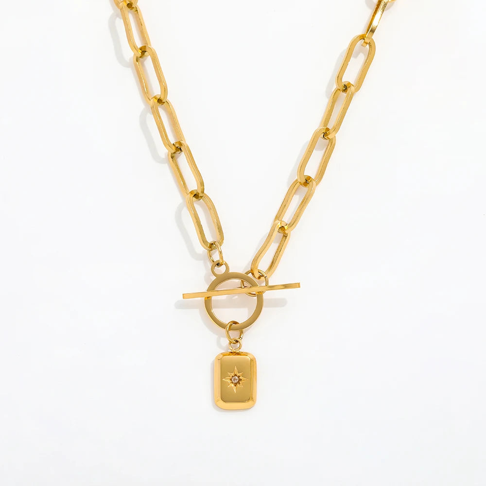 Joolim High End 18K Gold Plated Stainless Steel Star Zirconia Link Chain Necklace Toggle Necklace