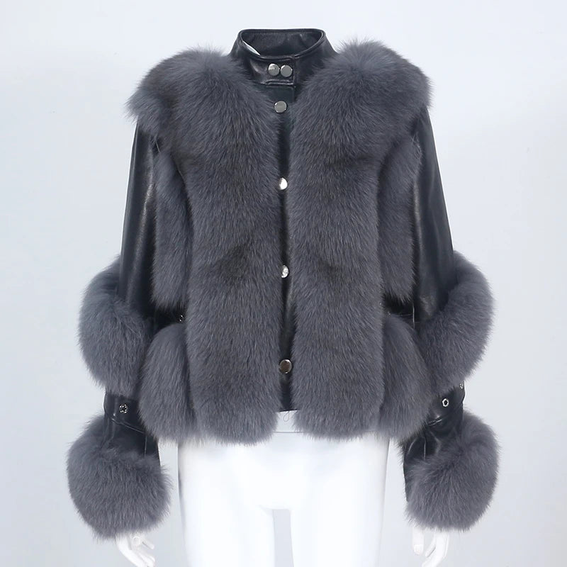OFTBUY 2023 Women's Winter Jacket Natural Fox Fur Coat Genuine Leather Waterproof Detachable Streetwear Locomotive Warm