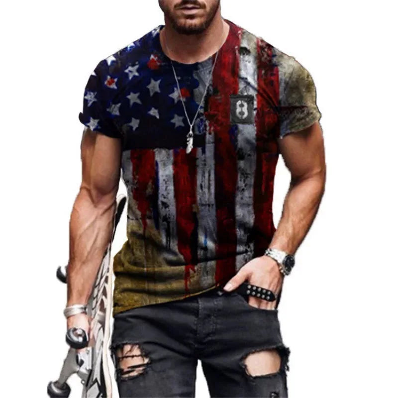 Spring and Summer Men 's Personality T -shirt Star Flag 3d Printed Casual Hip Hop Fashion T Shirt