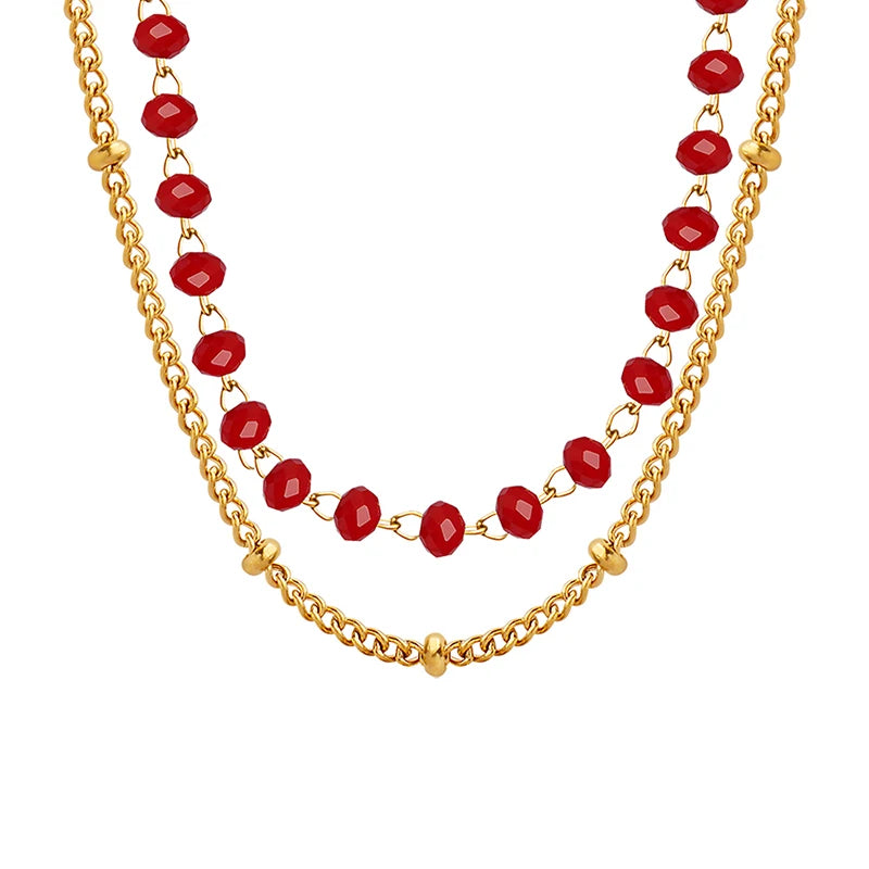 Hight Quality Black Necklace Glass Beads Spliced Double Layer Layered Exquisite Red Choker Necklace