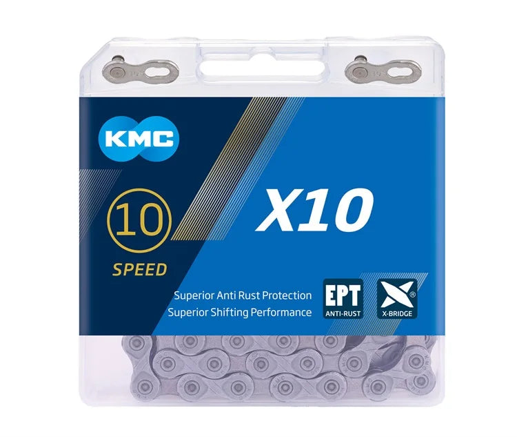 For KMC Original 10-Speed Hollow Silver Gold Anti-Rust Bicycle Chain 116 Links for X10 X10EPT X10EL X10SL Bike Models