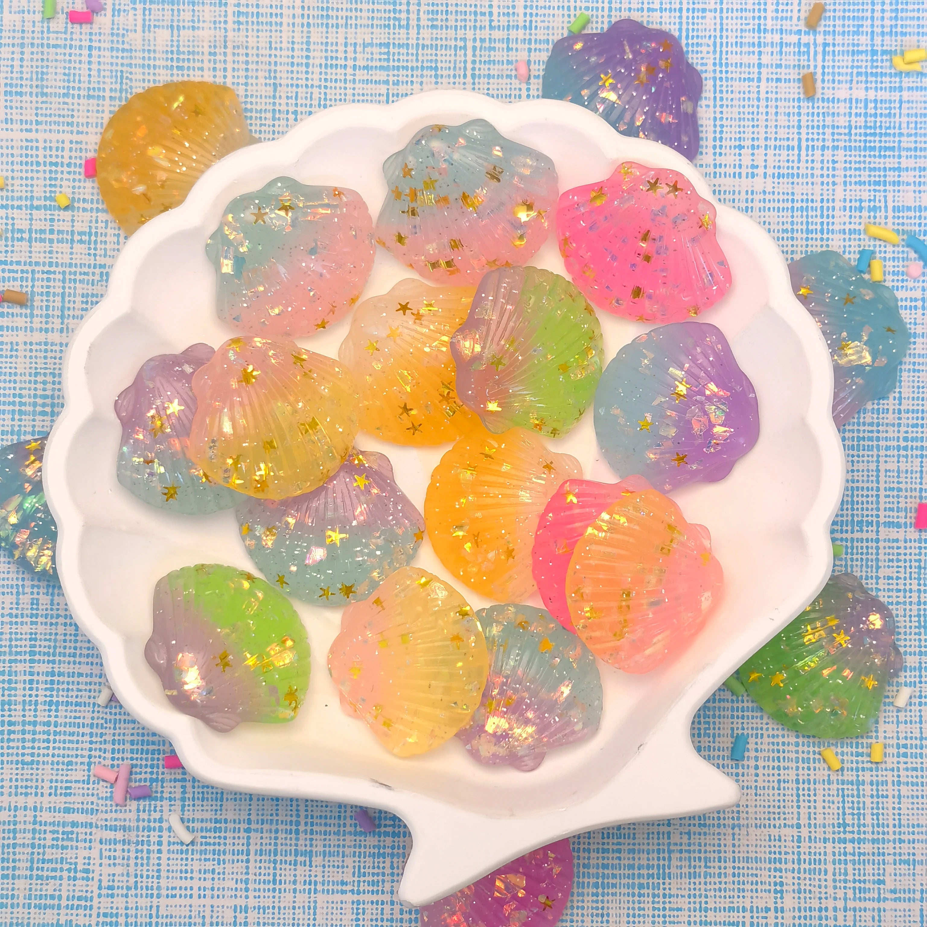 New 23*26MM Cute Beautiful Glitter Sea Shells Flat Back Resin Cabochons Embellishments Scrapbooking DIY Jewelry Craft Decoration