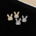 Cute Rabbit Stud Earrings Girls Gold Color Crystal Cubic Zircon Fancy Accessories for Women Bunny Sweetheart Earring