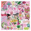 55Pcs Fashion Pink Weed Smoking Graffiti Stickers for Luggage Bottle Decor Cute Hippie Sticker