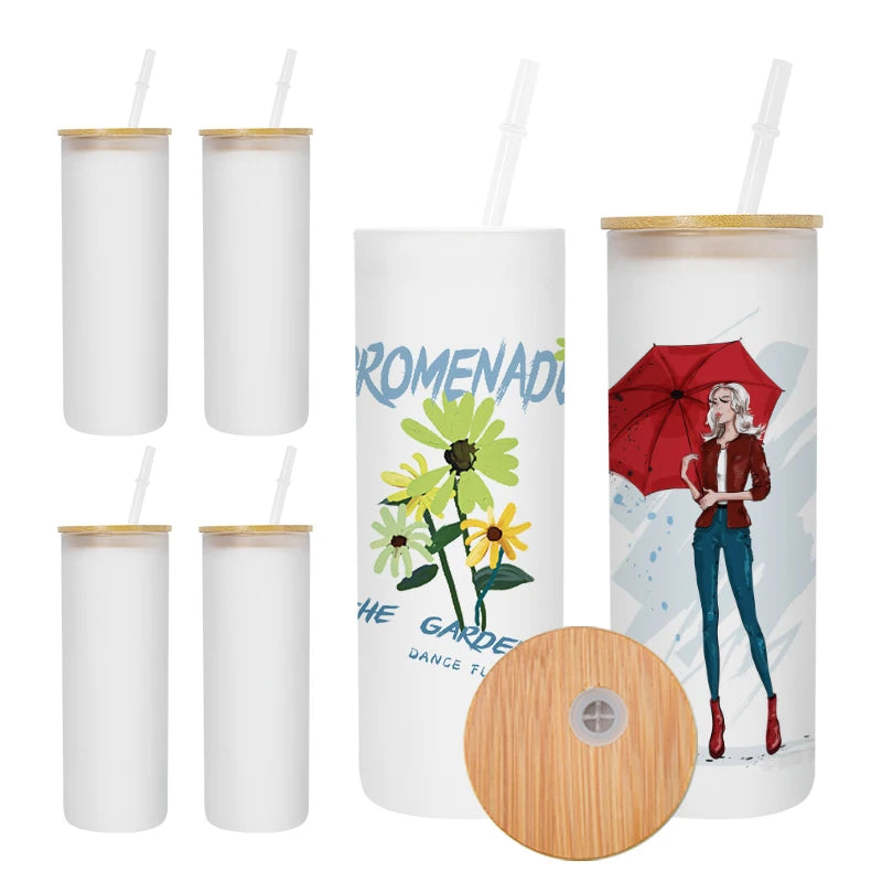 Frosted 25oz Sublimation Blank Beer Can Beer Glasses Cup Can Shape Glass with Bamboo Lid and Glass Lid 25pcs/ctn