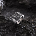 Punk Chunky Cast Ring Retro Men's Ring Jewelry Geometric Rhinestone Crystal Insert Stainless Steel Black Diamond Ring for Men