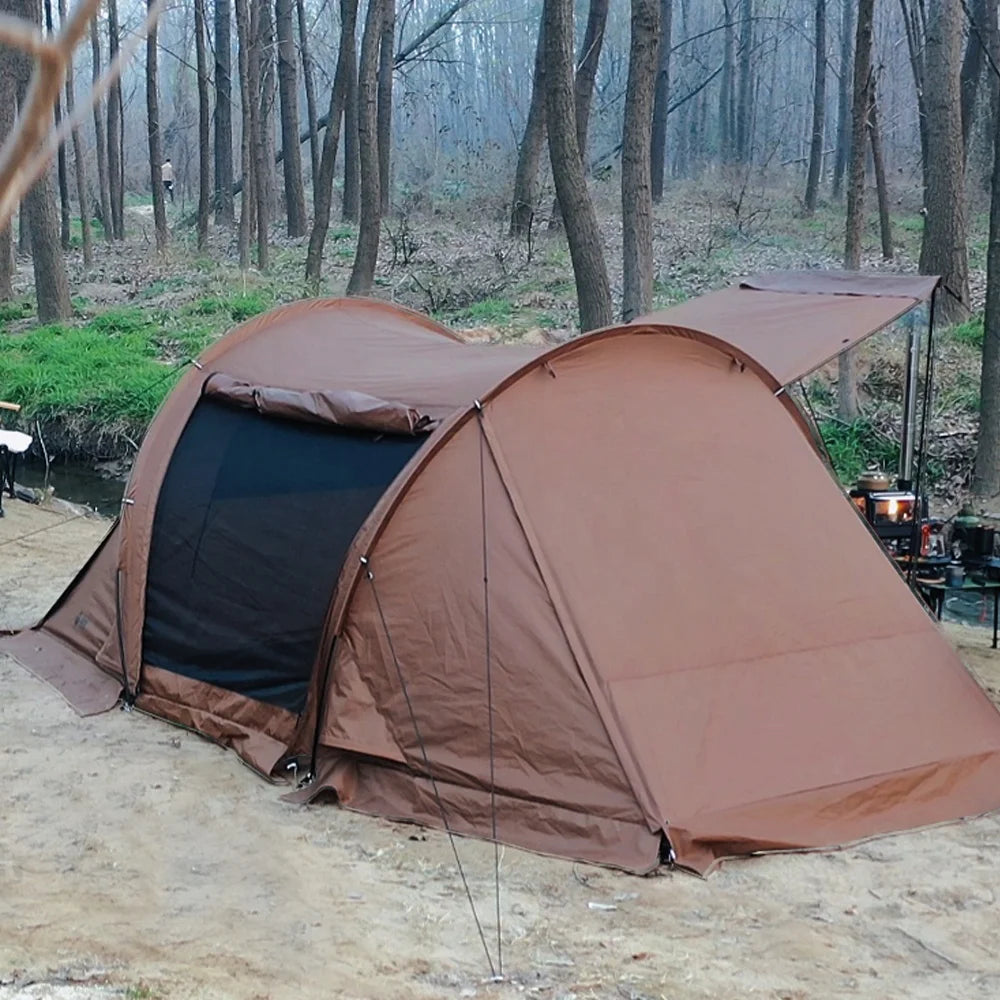 Large Space Waterproof One Room One Hall Double Layer Camping Outdoor Tent Big Family Tunnel Tent With Sun Canopy