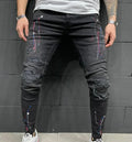 New Trend Mid Waist Stylish Ripped Jeans Men Custom Logo Denim Pants Slim Fit Jeans Size 3XL