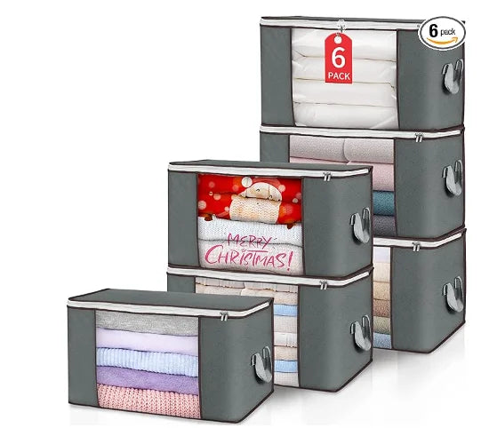 90L Large Durable Gray Foldable Clothing Bed Sheets Pillows Toys Organizers Storage Container