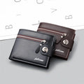 2023 Vintage Style Custom Logo Pu Zip Wallet Men Large Capacity Trend Vegan Leather Short Length Polyester Lining Open Solid