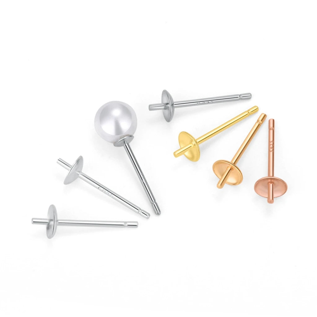 925 Sterling Silver Earring Studs Earring Posts Pearl Cup Studs for DIY Jewelry Making Findings