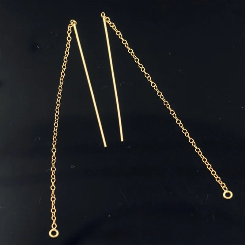 Real 14K Gold Filled GF Long Pin Ear Threader Cable Chain W/Ring Wire for Jewelry Finding Making Earring Accessories