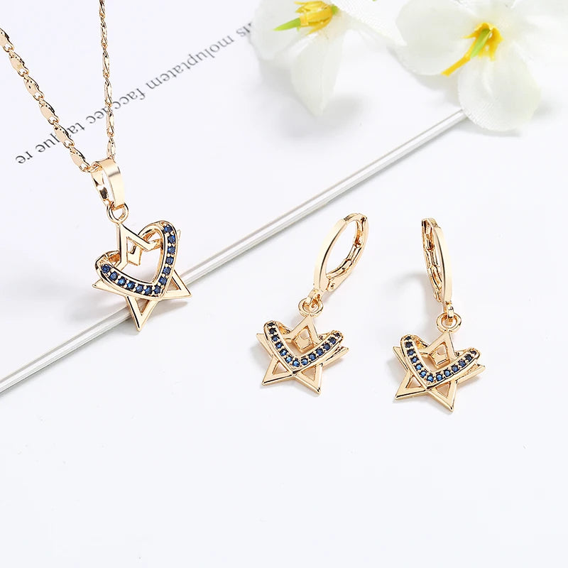 Import Bisuteria China Heart Star Pendant Earring Plated Gold Necklace Sets Jewelry Sets 18k Joyas Mujer