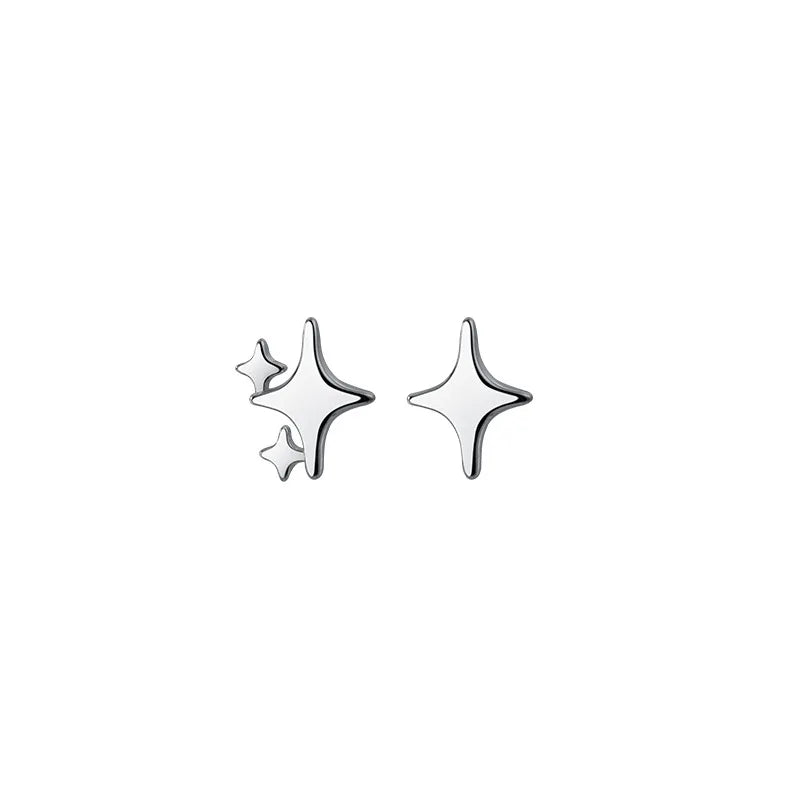 Fashion 925 Sterling Silver Glossy Star Shape Stud Earrings Jewelry for Women Gifts