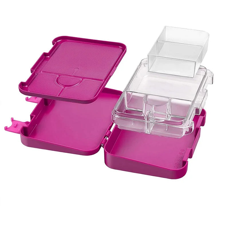 Japanese Style Leakproof Lock Catch Bento Box Transparent Tray Kids Lunch Box Set School Children Bento