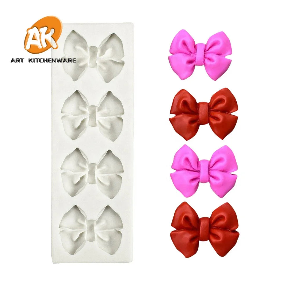 AK 4 Cavities Bow Shape New Fondant Chocolate Pudding Silicone Mold Bow Bow-knot Design Modeling Cake Decoration