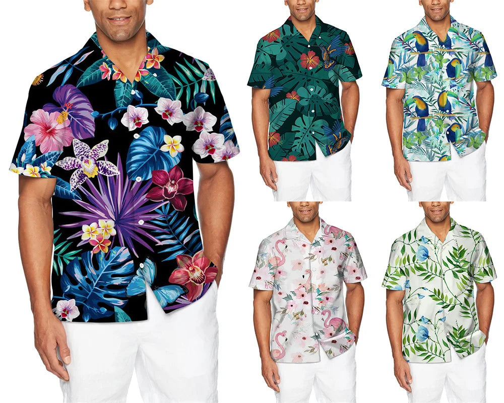 Men's Hawaiian Shirt Short Sleeve Tropical Floral Button Down Casual Beach Shirt 3D Print Aloha Vacation Holiday Apparel