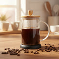600ml 20oz Customized Bamboo Lid Durable Heat Resistant Triple Filter French Press Coffee Maker With Stainless Steel Plunger