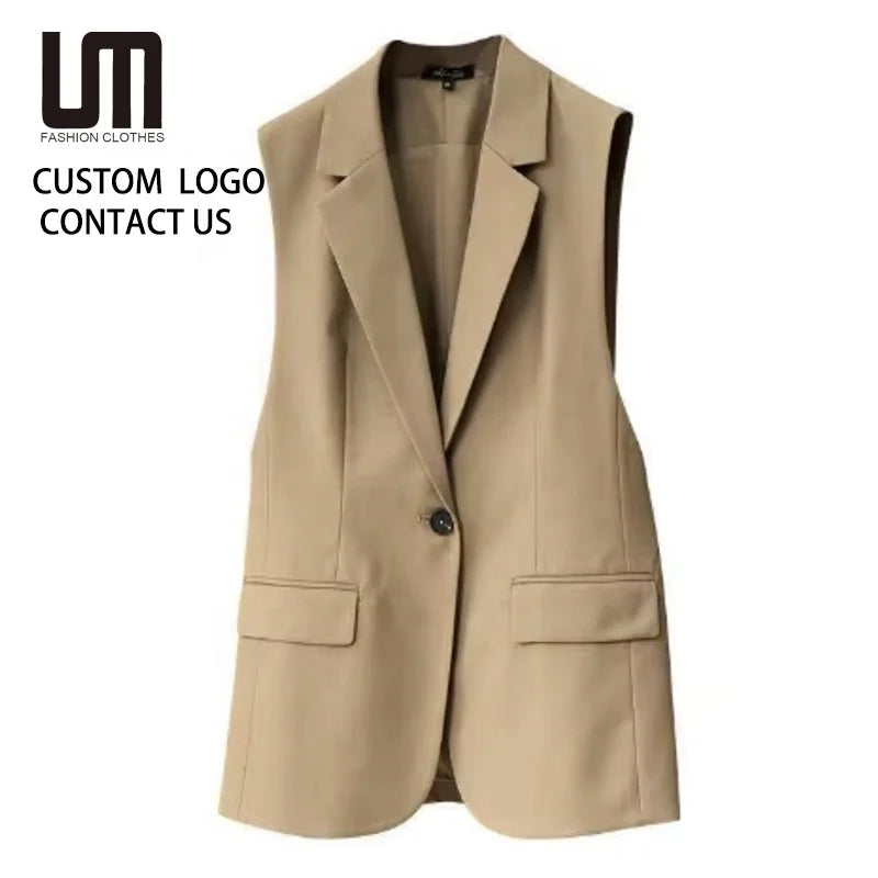 Liu Ming Fashion Wholesale Women Casual Turn Down Collar Single Button Sleeveless Jacket Office Blazer Vest Waistcoat