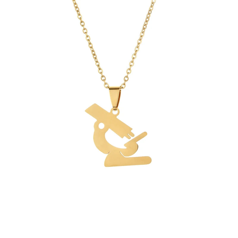 Medical Microscope Necklace Gold Necklace Fashion Jewelry Nurse Gift Stainless Steel Microscope Necklace Female