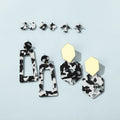 HOVANCI 4 European Best Selling Black White Leopard Geometric Pendant Earrings Simple Elegant Plane Flower Moon Stud Earring Set