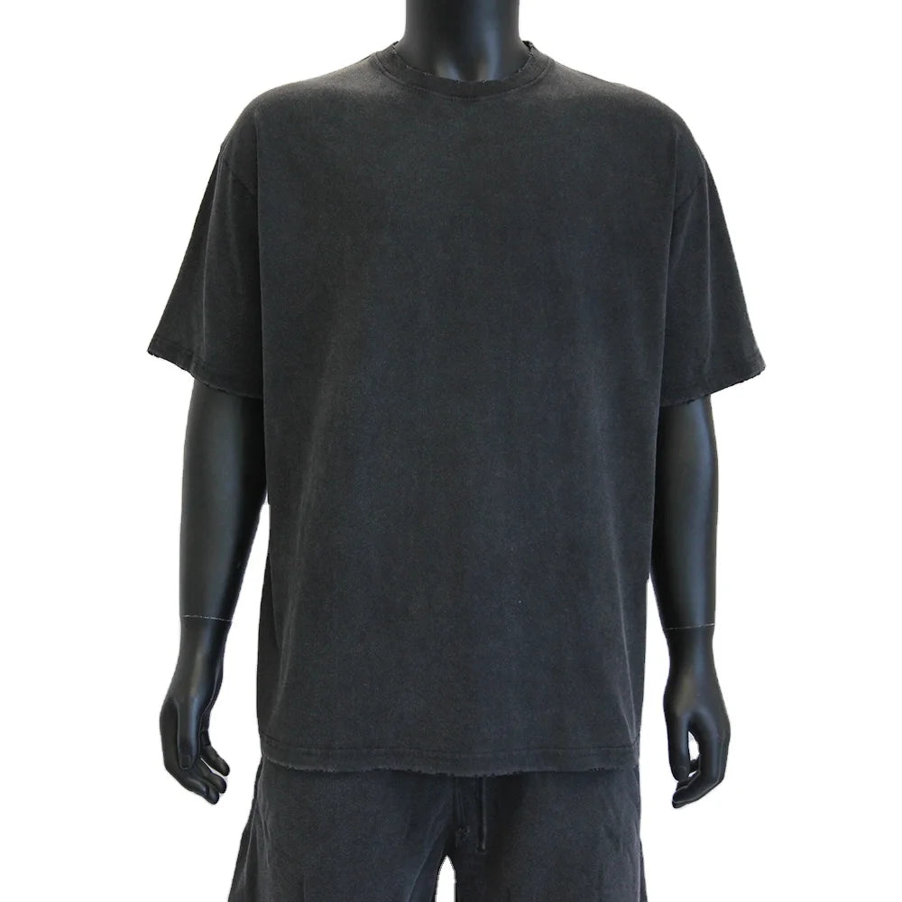 Vintage Washed Custom T Shirt Wholesale Distressed Tee Graphic Oversized Hip Hop 100% Cotton Heavyweight Men Acid Wash T-Shirt