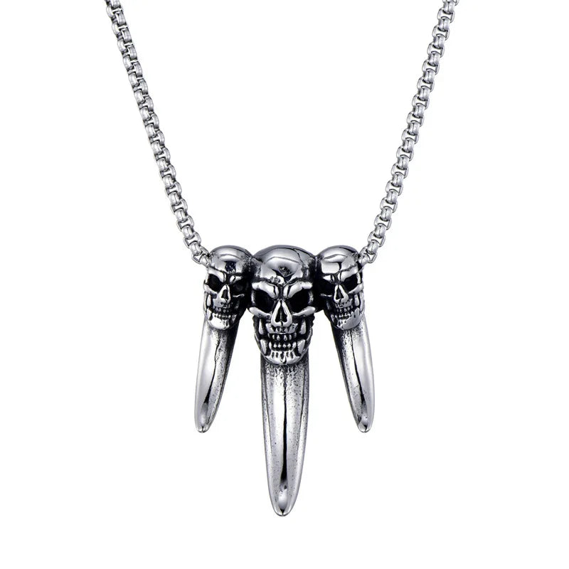 Punk Skull Claw Tooth Necklace Vintage Teeth Stainless Steel Sweater Chain Hip Hop Trendy Accessories Wholesale