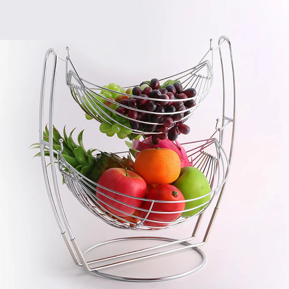 Fashion Creative Removable 2-layer Fruit Basin Fruit Plate Storage Cradle Basket Metal Countertop Fruit Storage Basket