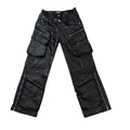 DENIMGUYS City Streetwear Men Cargo Waxing Jeans Custom Double Waist Multi Pocket  Stacked Men's Waxed Coated Jeans