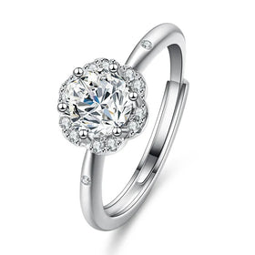OAHLAN 1.0ct Round Cut D Grade VVS 1 Flower Adjustable S925 Sterling Silver Moissanite Rings for Women Engagement Christmas Gift