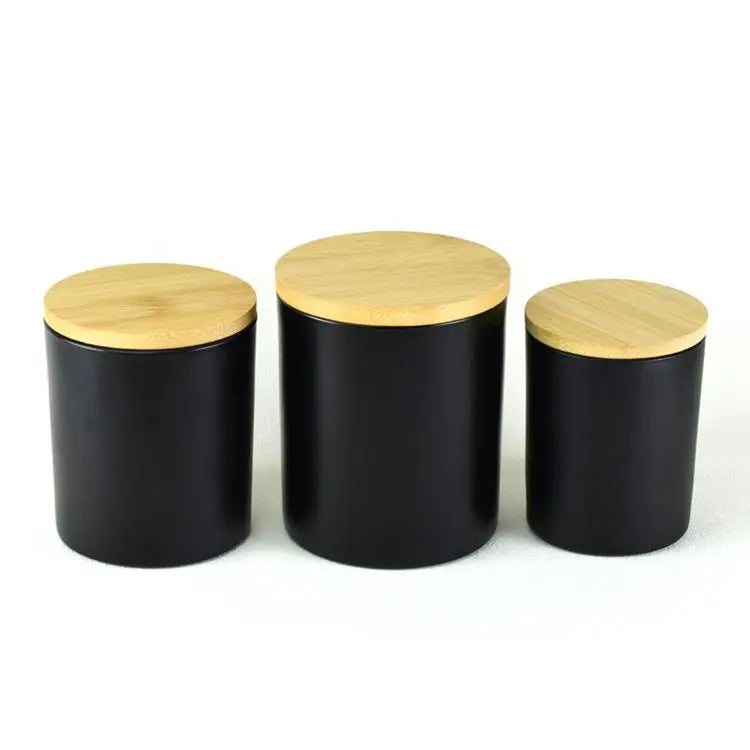 Matte Black Candle Vessel Empty Cylinder Candle Container Glass Candle Jar With Lid