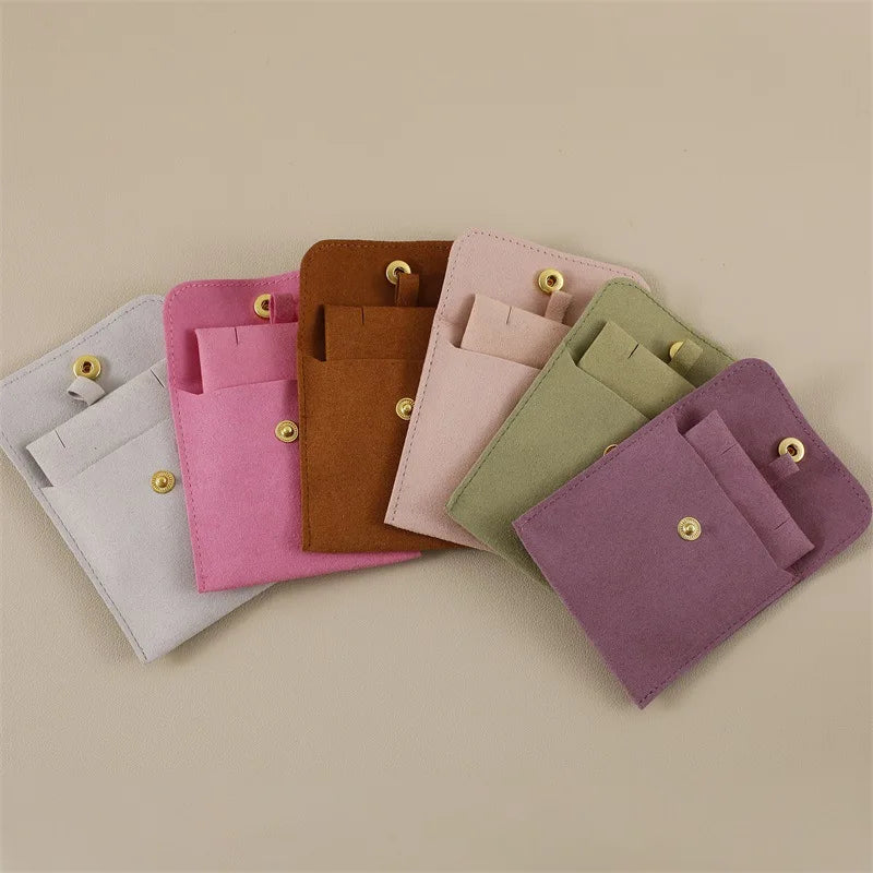 CSMD Chinese Manufacturers Customize Microfiber Material Pink Color Padded Cushions Jewelry Envelope Pouches With a Snap Button