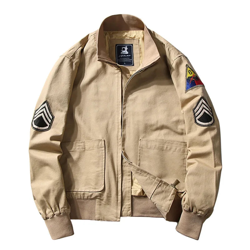 Brad Pitt Fury WW2 Tanker Khaki Spring Cotton Bomber Jacket Lightweight Men's Cotton Tanker Jacket