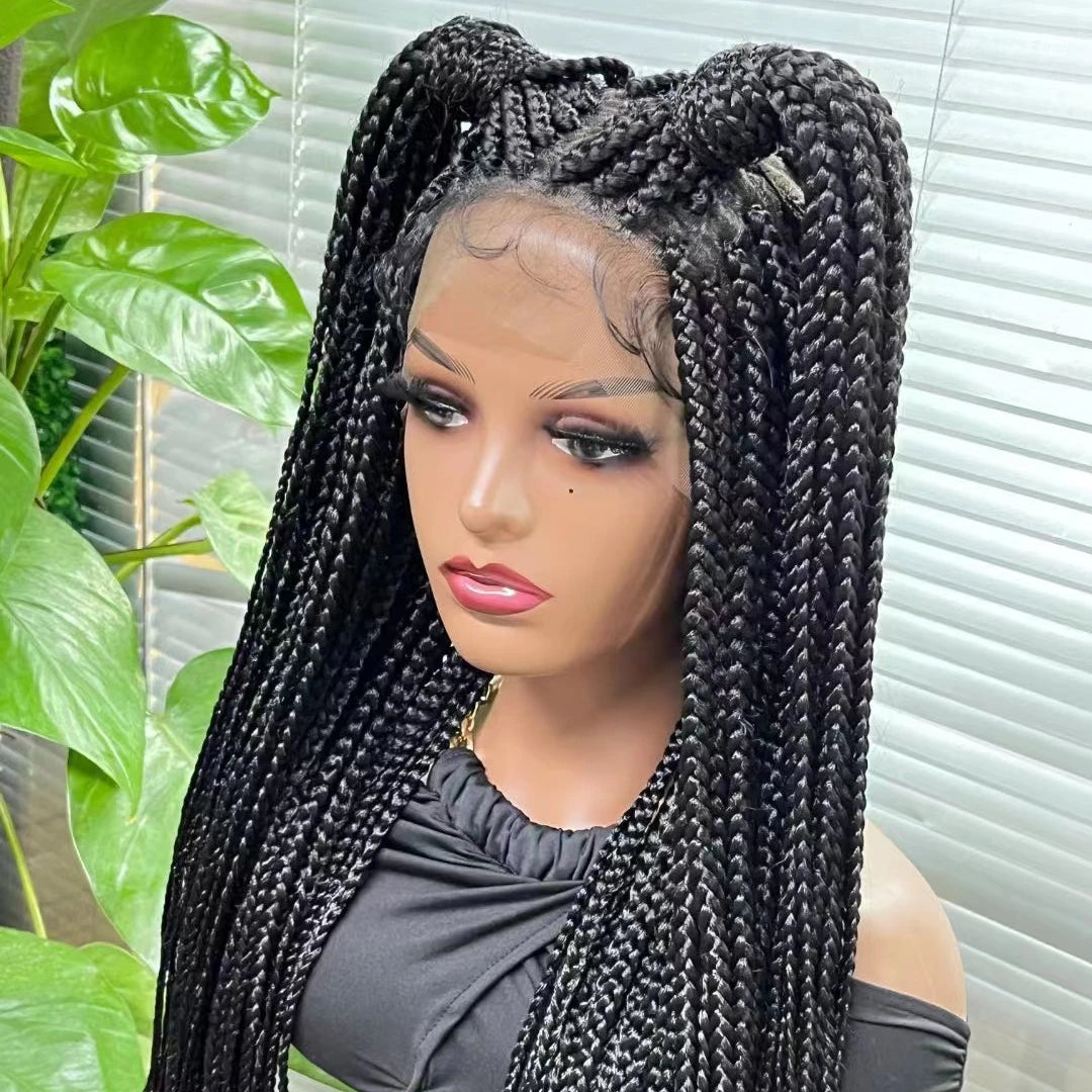 Wholesale Cheap Hair Wigs Vendor Braiding Hair Wigs for Black Front Full Lace Women Long Synthetic Hair Elastic Lace 36inch