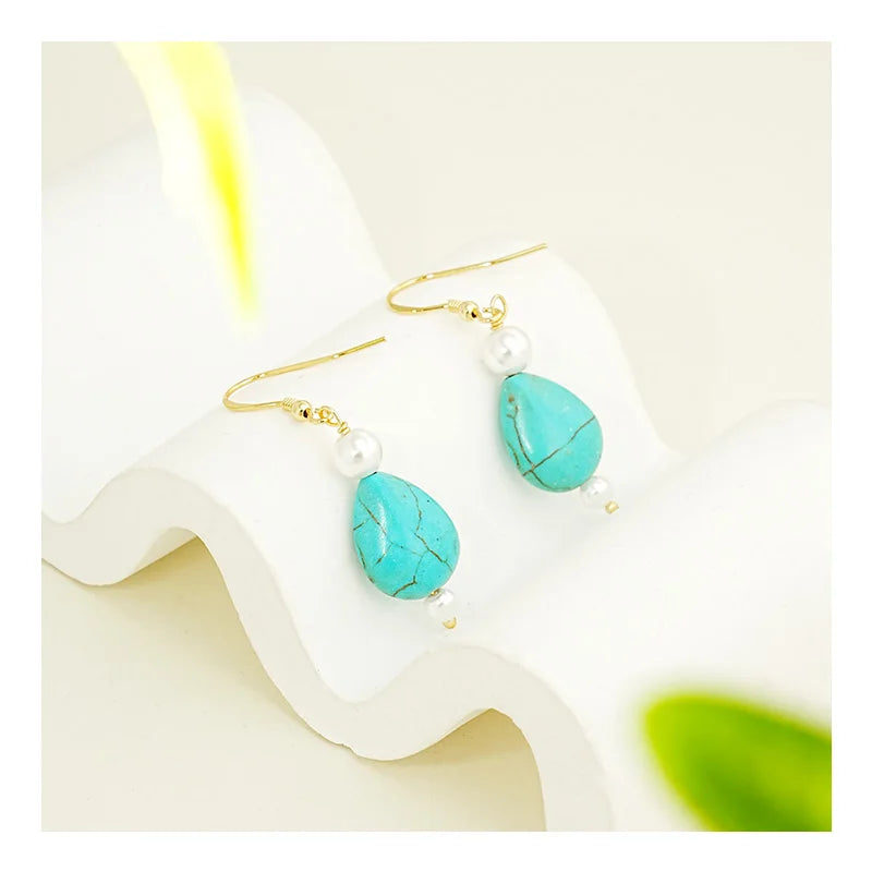 S925 Sterling Silver Stud Earrings with Turquoise Pendant Bulk in Stock