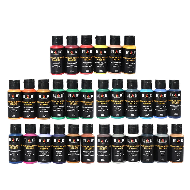 Professional 30colors 60ML Acrylic Paint Bulk 30 Canvas Set Art Painting Nail Fiber Pigment Acrylic Paints Big Art Supplies