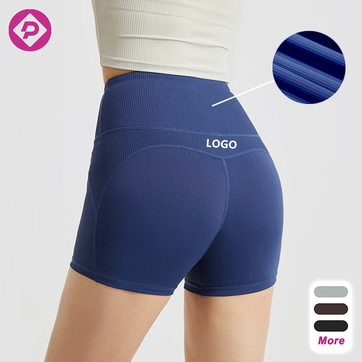 Waist Ribbed Custom Summer High Elasticity Biker Shorts Fitness Workout Booty Gym Pants Yoga Shorts for Women