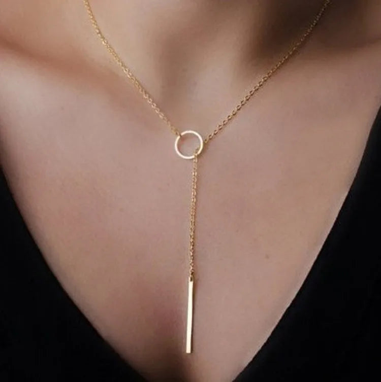 Latest Women Drop Delicate Choker Necklace Long Thin Chain Bar Gold Pendant Necklaces