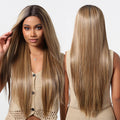 Synthetic 13x6 Lace Wigs Brown Highlight Blonde Wig for Women Daily Party Heat Resistant Fiber Wigs With Dark Root